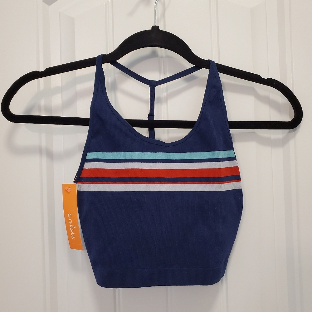 Colsie Striped Racerback Knit Crop Top - S